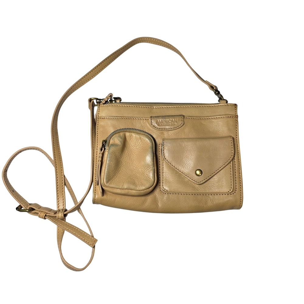 American Leather Co Tan Glove Leather Crossbody Bag Small Utility Pockets